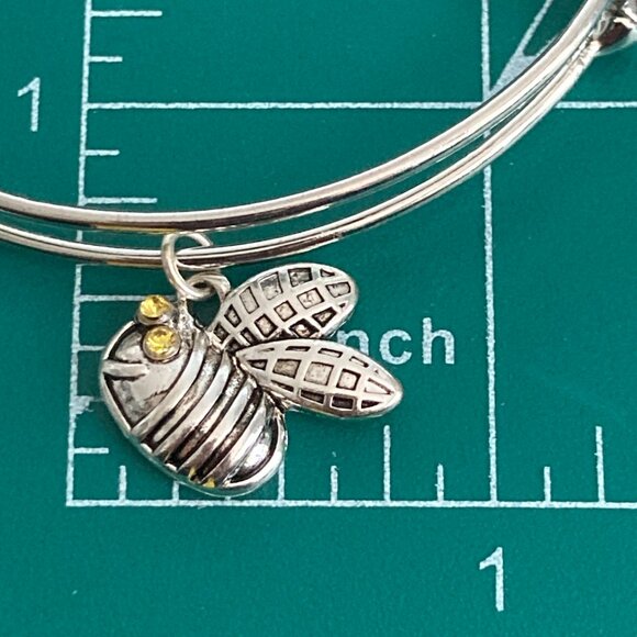 Silver Bumble Bee Charm Bracelet Bangle Adjustable Yellow Crystal Rhodium Plated - Picture 9 of 9